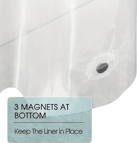 Miniatura 3 de Dependable Industries inc. Essentials Forro de cortina de ducha magnetizada para baño con ojales de metal impermeable (súper transparente)