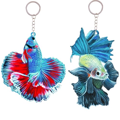Premium Handmade Betta Fish Keychain - Excellent for Fish Lovers - Unique Key Ring & Present - Collectibles & Accessories (Half Moon Betta 03, Small - Acrylic)