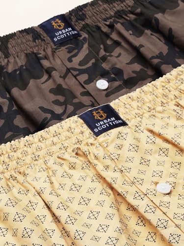 Image of Urban Scottish Men's Pack of 2 Cotton Printed Boxers with Side Pockets