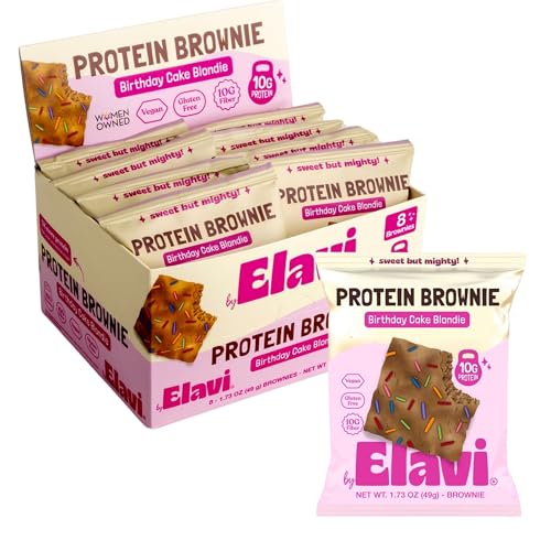 Elavi Birthday Cake Blondie Protein Brownie, 10g Protein, 10g Fiber, Non-Dairy, Vegan & Gluten Free, Delicious Guilt-Free Snack | No Artificial Flavors, No Added Sugar, No Sugar Alcohols, Dye Free Sprinkles, Kid Friendly (8 pack)