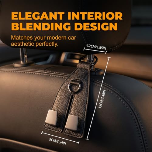 Image of Premium Leather Wrapped Design (Black, 4pcs) | Double Hook Storage | Space Saving Car Organizer | Easy Headrest Installation