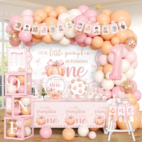 Our Little Pumpkin is Turning One Decorations Bow Pumpkin 1st Birthday Kit