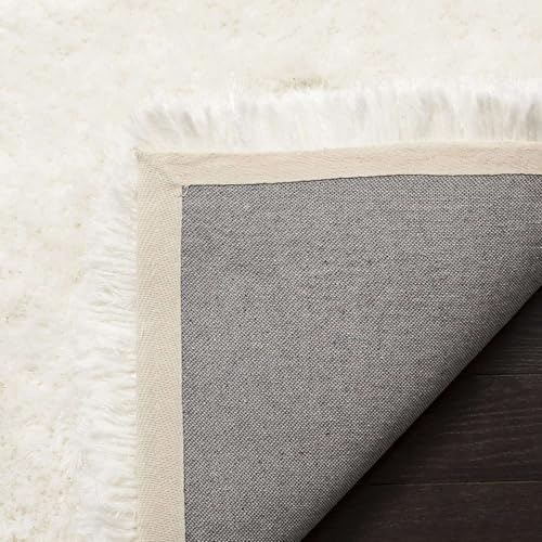 Image of Large White Microfiber Shag Rug 12x12 Feet Square with Heavy Thick Pile, Anti Slip Layer and Handcrafted Finish for Enhancing Living Room, Bedroom and Hall Interiors