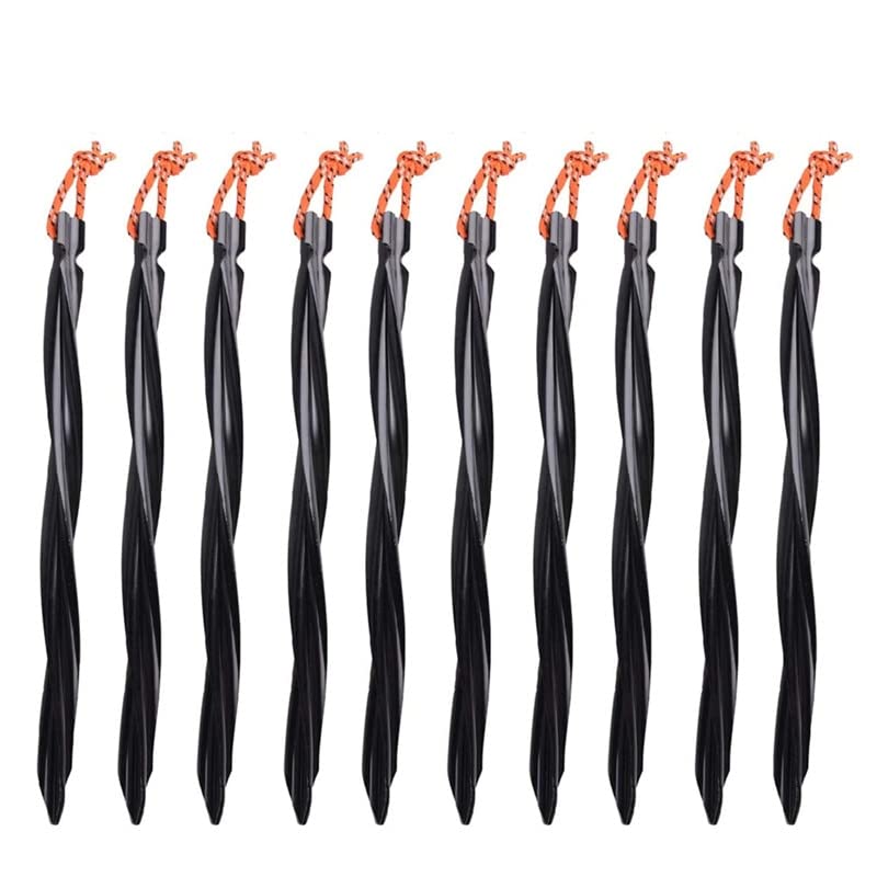 Picchetti per Tenda a Spirale in Lega di Alluminio da 10 Pezzi 25 cm con Corda, Accessori per Tende Resistenti per Pali, Campeggio, Attrezzatura per Escursionismo, Viaggi all'aperto (Nero)