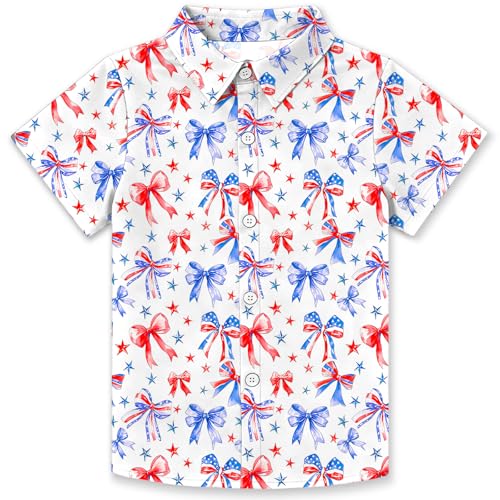 Image of 4th of July Shirts for Girls Boys American Patriotic Tshirt Kids Hawaiian Button Down Tops