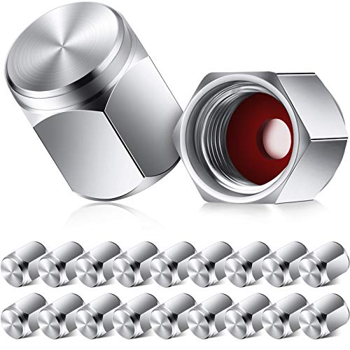 20 Pieces Tire Valve Stem Caps Brass Tire Valve Caps Silver Hexagon Shape Dust Proof Covers with Rubber O Ring for Car Truck Motorcycles Bike and Bicycle Silver