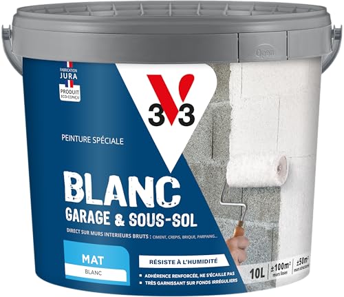 V33 Peinture blanche mat, BLANC GARAGE & SOUS-SOL, 10L