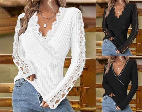 Nicticsi Pull Femme Col V - Sweatshirt Loose Manches Longues - Style Décontracté Automne/Hiver