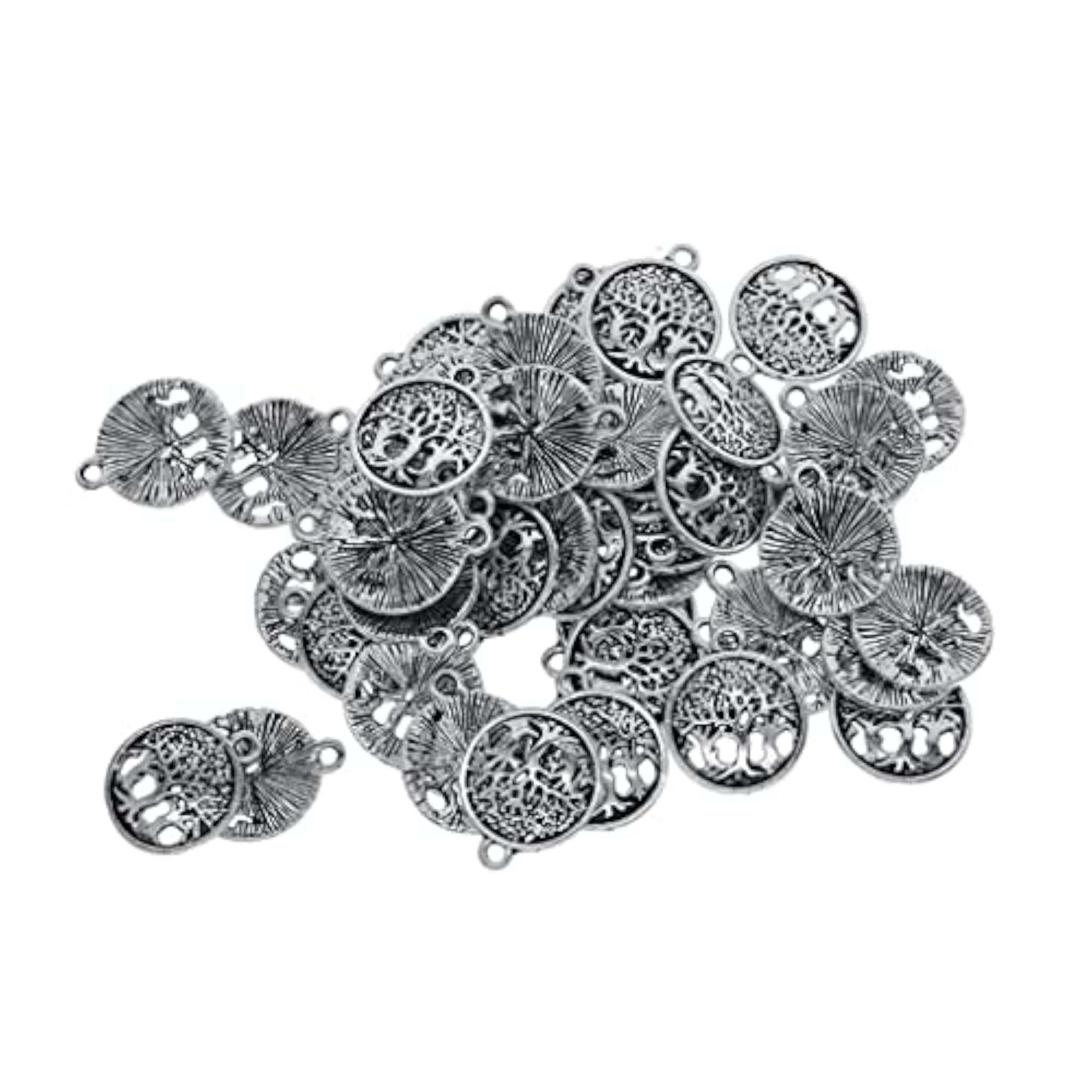 50 Pieces Tibetan Silver Yoga Tree Round Charms