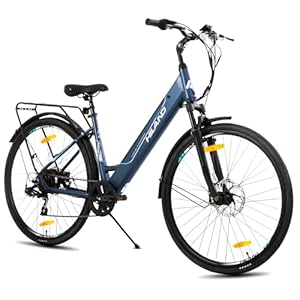 HH HILAND Hiand 28 inch lichtgewicht e-bike, 7 versnellingen stadsfiets voor mannen en vrouwen, pendelelektrische fiets met 250 W motor, blauw
