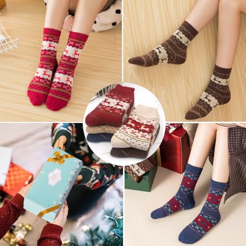 Image of ICEIVY Womens Socks 5 Pairs Wool Warm Cotton Thick Vintage Casual Winter Cabin Crew Fuzzy Socks Gifts For Women