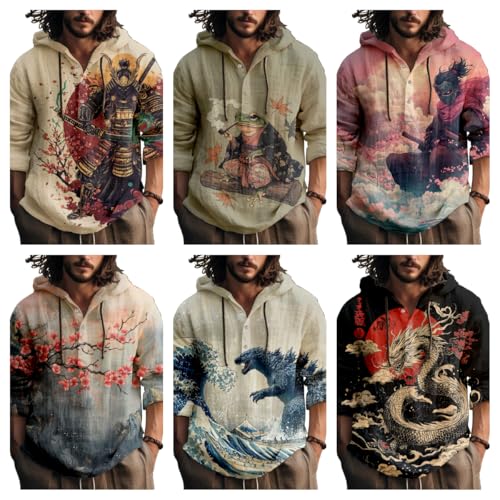 Graphic Long Sleeve Hoodies Shirts for Men Hooded Henley Casual Summer Shirts Lightweight Thin Fashion Hoodies3