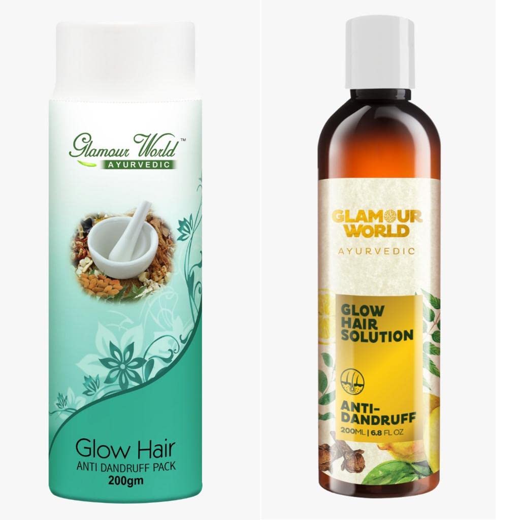 GLAMOUR WORLDAyurvedic Glow Hair Anti-Dandruff Pack & Glow Hair Solution (Combo)| Controls dandruff, itchiness and other scalp related problems.Keeps scalp healthy and leaves hair soft and shiny|