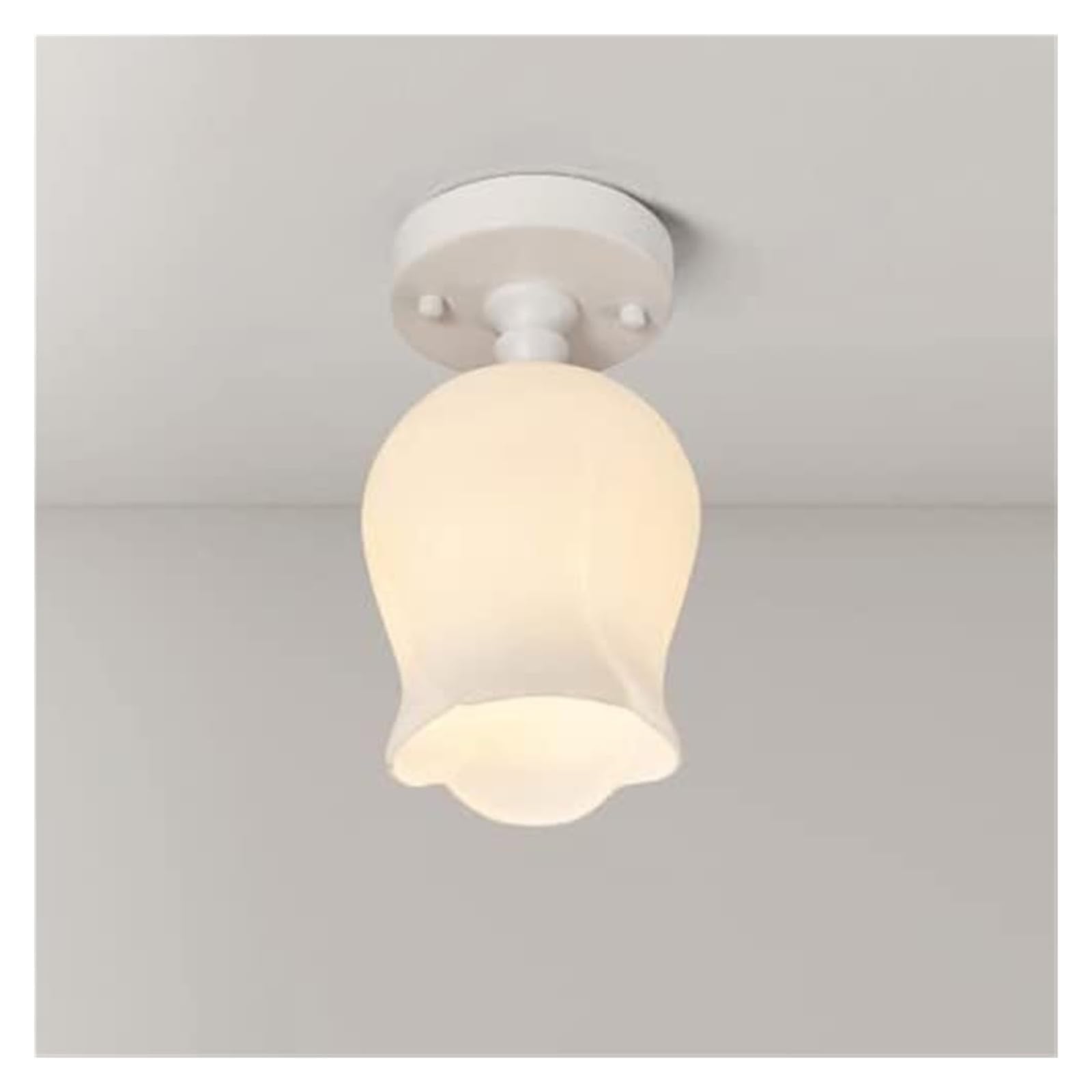 KXEcoLife Ceiling Lamp Glass Green Flower Semi-Flush Mount Light Fixture for Hallway Balcony Entryway Foyer Stairwell Aisle Loft Restaurant Pendant Lamp(Blanc,E)