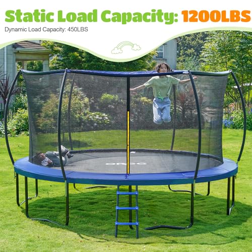 Image of ORCC Kids Trampoline Outdoor 8FT 10FT 12FT 14FT 15FT 16FT with Enclosure, Non-Slip Ladder & Anti-Rust Coated Frame, 1200LBS Weight Capacity Recreational Backyard Large Trampoline for Kids & Adults