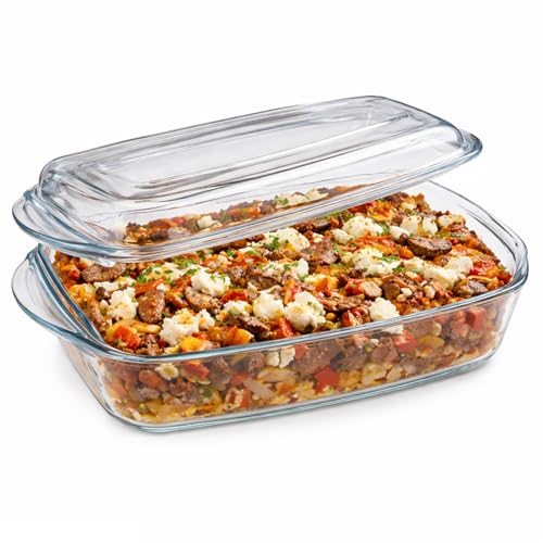 MamboCat Borcam rechteckige Brat- und Backform mit Deckel I 1,8L I Auflaufform mit Griffen aus Glas I Kasserolle für Lasagne, Auflauf, Gratin, Braten, Tiramisu & Desserts I Bräter