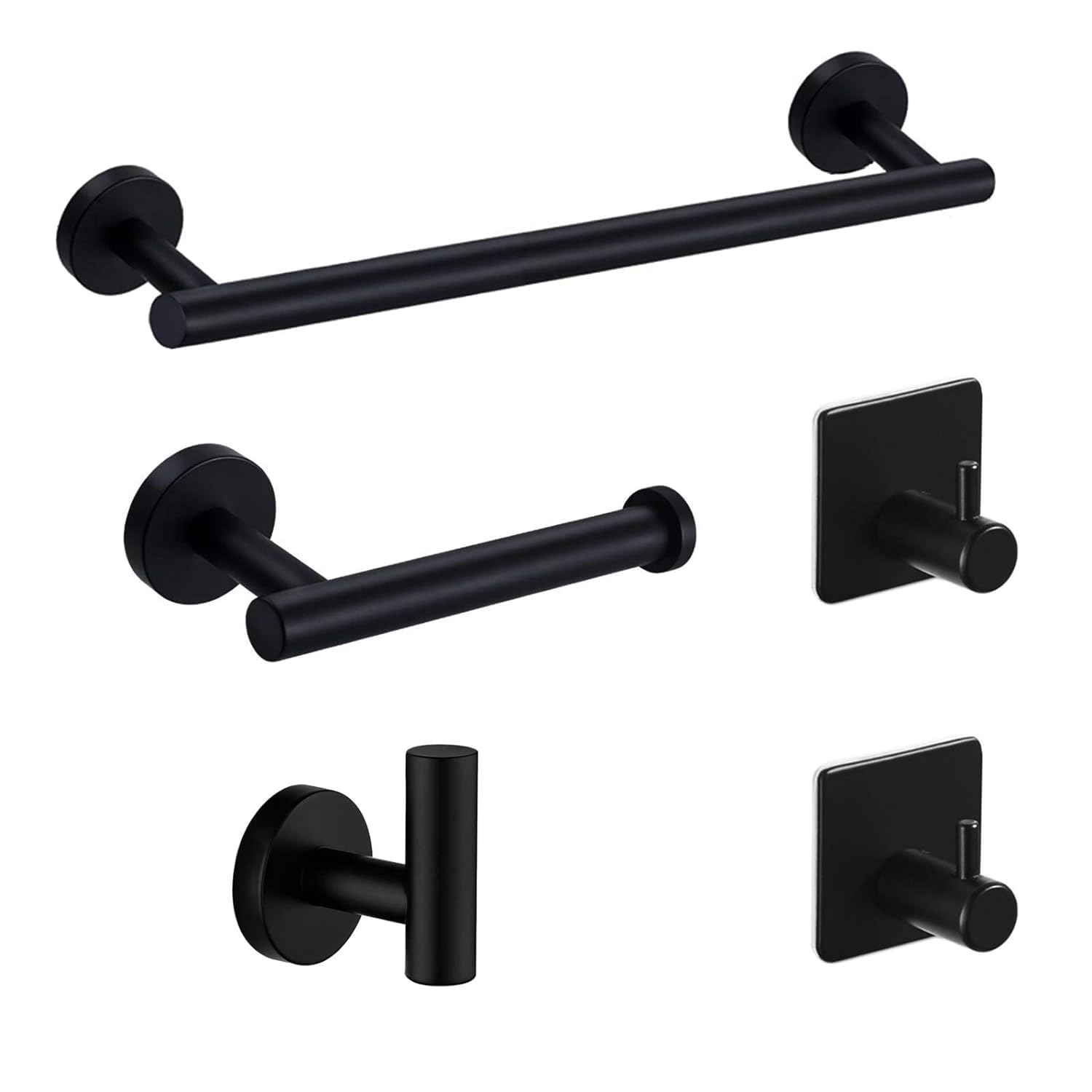 JIALTO Bathroom Accessories 5 Pcs Set/Stainless Steel Round Wall Mounted 16" Hand Towel Hanger for Bathroom/Tissue Paper Holder / 3 Robe Towel Holder Hooks - Matte Black (B0CXN4JDJJ) Amazon Price History, Amazon Price Tracker