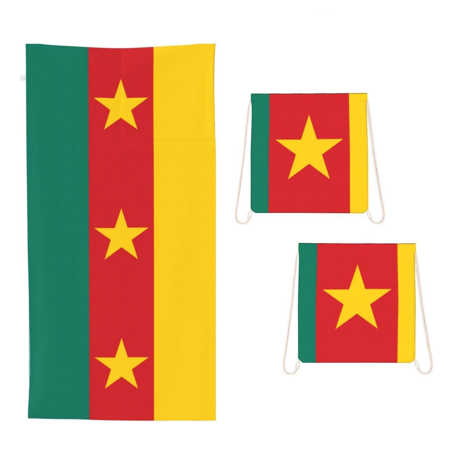 CNTDBU Flag of Cameroon 2 in 1 Packable Towel Bag-Large Beach Towel with Stuff Sack, Super Absorbent Microfiber Travel Towel for Pool