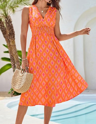 Image of GRACE KARIN Women's 2025 Casual Summer Tank Dress V Neck Sleeveless Midi Floral Beach Dress with Pockets