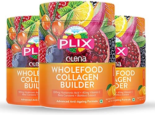 Olena Plant-Based Collagen for Skin Elasticity & Renewal- 75 Servings (Orange Burst) (Pack of 3) (600g)