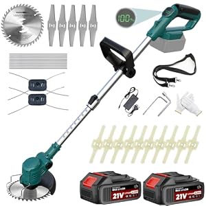 YEXLXLN Rasentrimmer mit Akku und ladegerät, Akku Rasentrimmer für Makita-Akkus mit 4 Klingentypen und 2 x 2,0 Ah Batterien, 21V Freischneider Akku für Garden Trimmen (Blau)