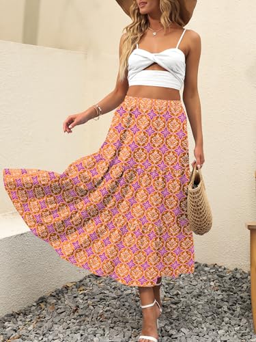 Image of ANRABESS Women's Summer Boho Flowy Swing Tiered A-Line Maxi Skirt 2026 Fashion Trendy Elastic Waist Pleated Long Beach Dress
