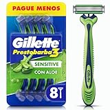GILLETTE Prestobarba3 Sensitive, Rastrillo para Afeitar Desechable, 8 Rastrillos para Hombre con Aloe Vera para Rasurar la...