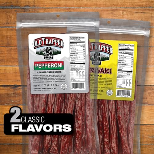 Image of Old Trapper Pepperoni Snack Sticks, 17-Ounce Resealable Bag, Natural Wood Smoked Meat Sticks, 9 Grams of Protein and 150 Calories Per Ounce (Pack of One)