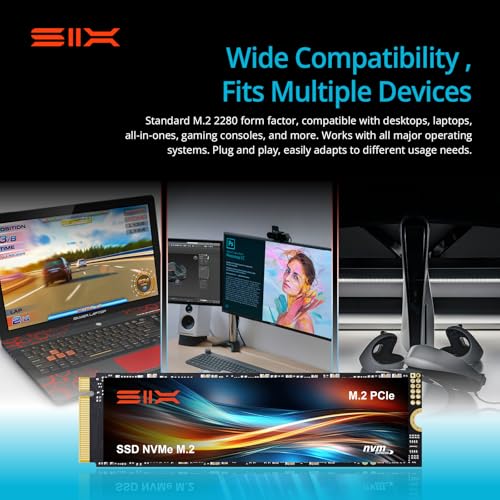 Image of SIX X5000 1TB M.2 2280 SSD PCIe Gen4x4 NVME SSD Solid State Drive - Up to 3700MB /s Read, 2500MB /s Write