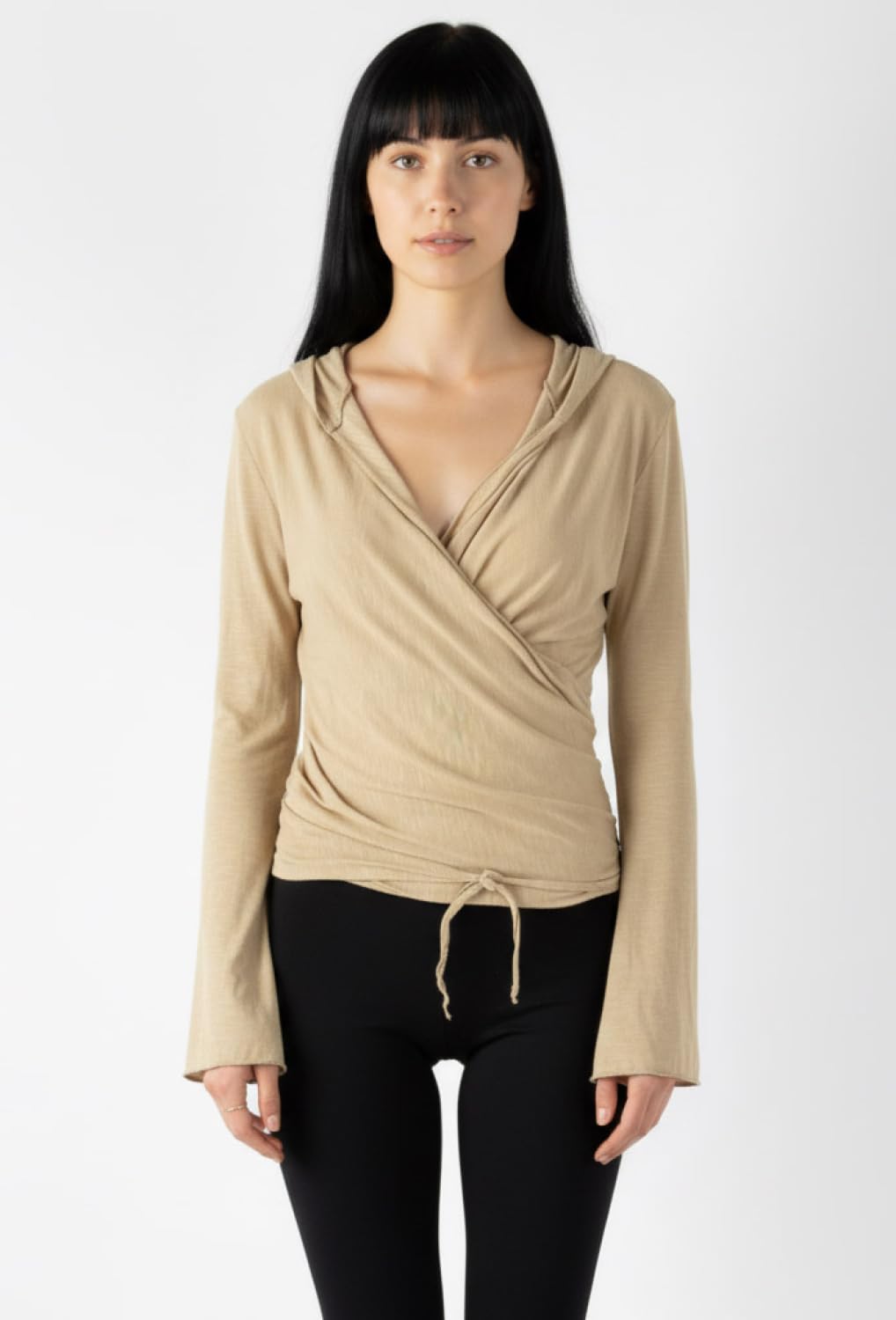 GURU SHOP Camiseta envolvente, camiseta de yoga, camiseta de manga larga con mangas de trompeta, para mujer, algodón, jersey, manga larga y sudaderas alternativa