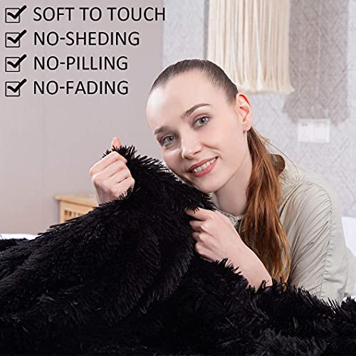 YUSOKI Twin Size Faux Fur Throw Blanket(Black,60" x 80"),Whithout Pillows,Winter Lightweight Plush Fuzzy Soft Cozy Microfiber Comfy Bed Blanket for Women Kids Girls Couch Sofa Washable