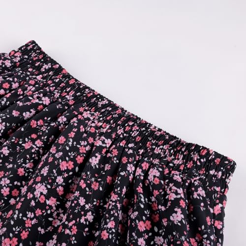 Women's Floral Maxi Skirts High Waist Summer Boho Flowy Ruffle Long Skirt with Pockets Black Blush Floral S — view 3