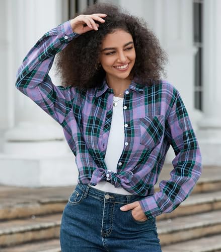 Image of SANGTREE Girls & Women's Long Sleeve Flannel Plaid Shirt Button Down Shirts, 3 Months - US 2XL