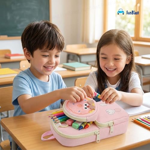 Image of FunBlast Pencil Pouch for Kids, Girls - Large Capacity Multipurpose Stationery Zipper Pouch with Coin Pouch for Kids & Adults, Kawaii Aesthetic Pencil Case Organizer, Cute School Supply Bag (Pink)