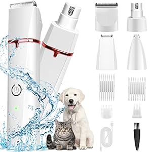 NWOUIIAY Máquina cortadora de patas 4 en 1 Impermeable IPX7 Cortapelos para Perros para el Aseo de Mascotas y Cortar las Uñas de las Mascotas para Perros Gatos pata cuerpo cara etc.