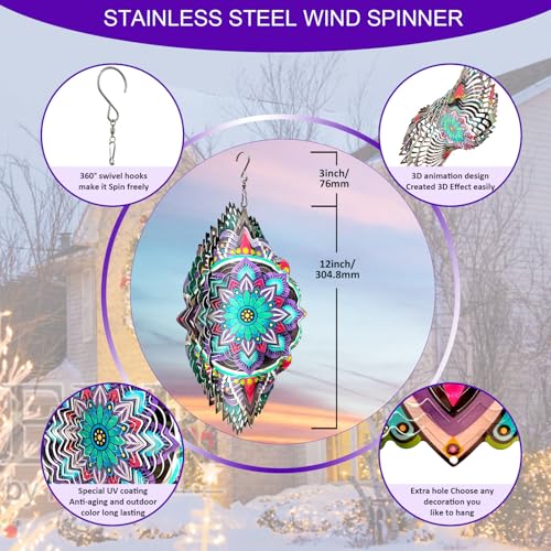 Image of Aoedelyart Hanging Wind Spinners for Yard and Garden Mandala Purple Star,Kinetic Wind Spinners Outdoor Worth Gift Christmas Decorations,12Inch Stainless Steel Wind Spinner for Outdoor&Indoor Decor