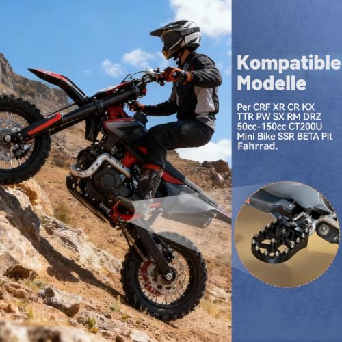 Fußrasten Motorrad, Motorrad Fußrasten CNC Aluminium Moped Zubehör für Simson S51 Beta RR 50 Rieju Mrt 50 CRF XR CR 50 70 80 100 125 CT200U Mini Bike SSR RFZ Pit Bike-Schwarz
