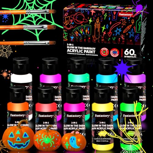 Fantastory Fluorescent Glow in the Dark Paint,60ml /2oz,Neon Colors Glow