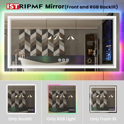 84x32 Inch LED Bathroom Mirror with Lights, Color Changing RGB Backlit Mirror,Large Lighted Vanity Mirrors for Bathroom Wall, Dimmable, Anti-Fog (RGB Backlit+Front-Lit)