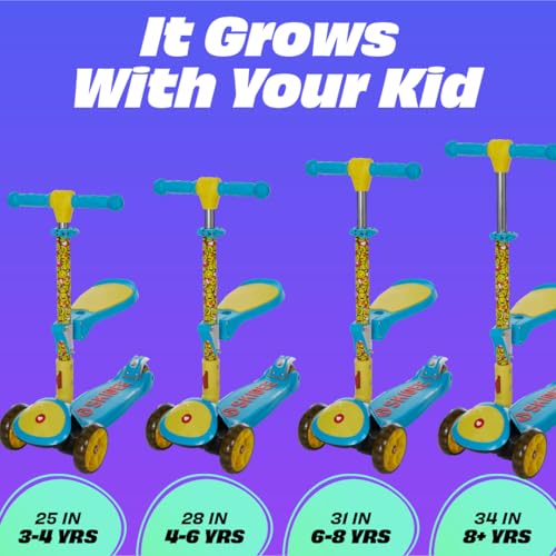 SKIDEE Kick Scooters for Kids Ages 3-5, Adjustable Height Foldable Scooter with Removable Seat, 3 LED Light Wheels, Rear Brake, Wide Standing Board, Suitable Up to 12 Year Old Boys/Girls, Emoji - Thumbnail 5