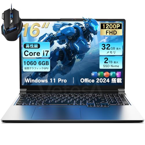 VETESA �Q�[�~���O�m�[�gPC Core i7 GTX 1060 32GB������1TB NVMe SSD 2026�V�� 16 �C���` 1920X1200P Windows11 Pro Office 2024���� ��������Kgaming Laptop 