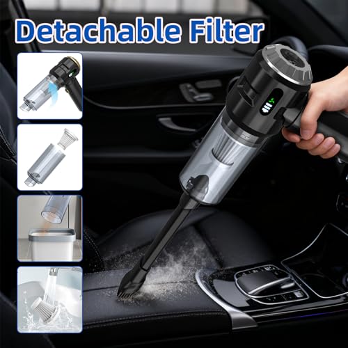 Image of Sycoodeal Handheld Car Vacuum Cleaner, 25000PA Strong Cyclonic Suction Portable Mini Vacuum Cordless with Digital Display Lightweight Handheld for Pet Hair, Car, Home, Office, Kitchen(Silver)