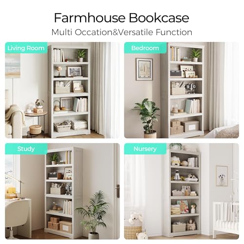 LINSY HOME 5-Shelf Bookcase, Bookshelves Floor Standing Display Storage Shelves 68 in Tall Bookcase Home Decor Furniture for Home Office, Living Room, Bed Room - White Oak - Image 5
