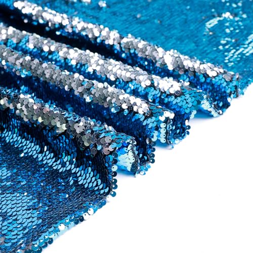 Reversible Turquoise and Silver Sequin Flip Fabric by The Yard - Perfect for DIY Projects, Bridal Wear, and Creative Decor