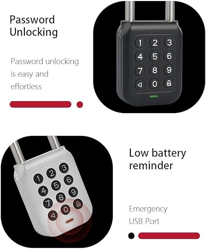 Miniatura 5 de Smart Padlock Alpha1 - Candado electrónico resistente, resistente a la intemperie, teclado digital, cerradura de botón con código, uso en exteriores