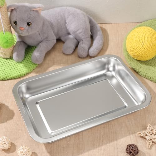 Arenero de acero inoxidable para gatos, diseño abierto y acceso bajo miniatura 3