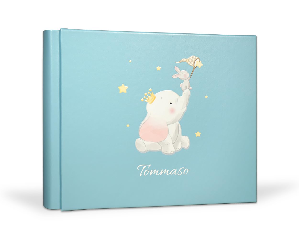 Album foto nascita bimba personalizzato, Album foto i primi ricordi del neonato, Primo anno di vita, Primo compleanno 25x30 100 pagine Interno avorio, Copertina in ecopelle (25x30 100 pagine, Celeste)
