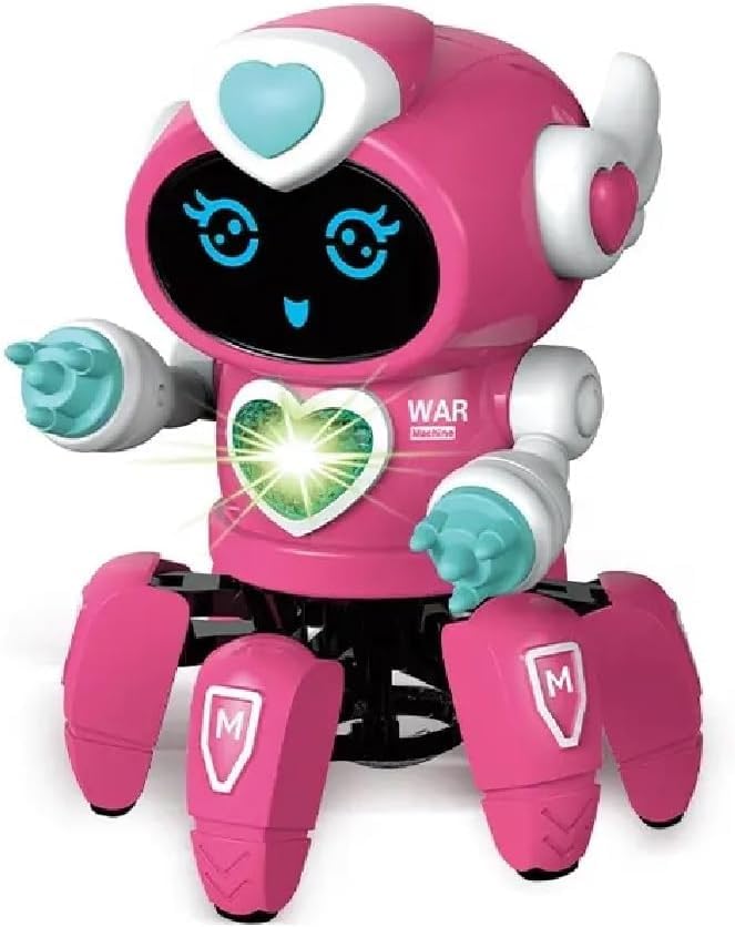 Robô Aranha Dançarino Com 6 Pernas + Luzes Em Led 4D Brinquedo Musical Movimentos Automáticos, Brinquedo Educativo para Crianças ROSA (Rosa)