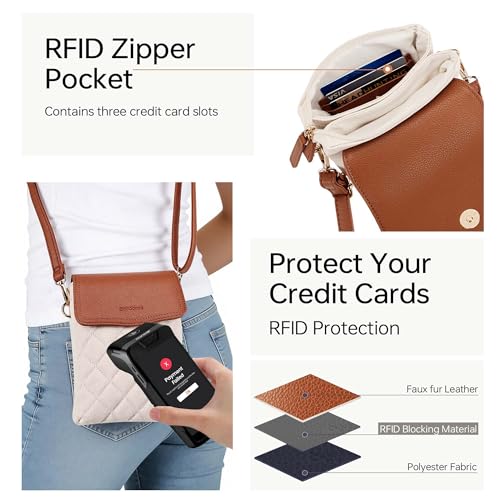 Goinsound RFID Small Crossbody Purses for Women Quilted Cell Phone Purse with RFID Blocking Credit Card Slots White&Brown — view 3