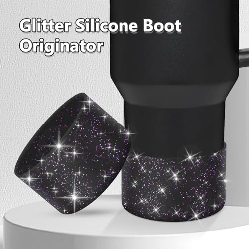 Image of WUQID Protective Bling Silicone Boot, Compatible with Stanley Tumbler 20-40oz & Hydro Flask Water Bottle 12-24oz and More Bottles /Tumblers Bottom of 2.83-2.95in, Glitter Reduces Dents Sleeve Cover